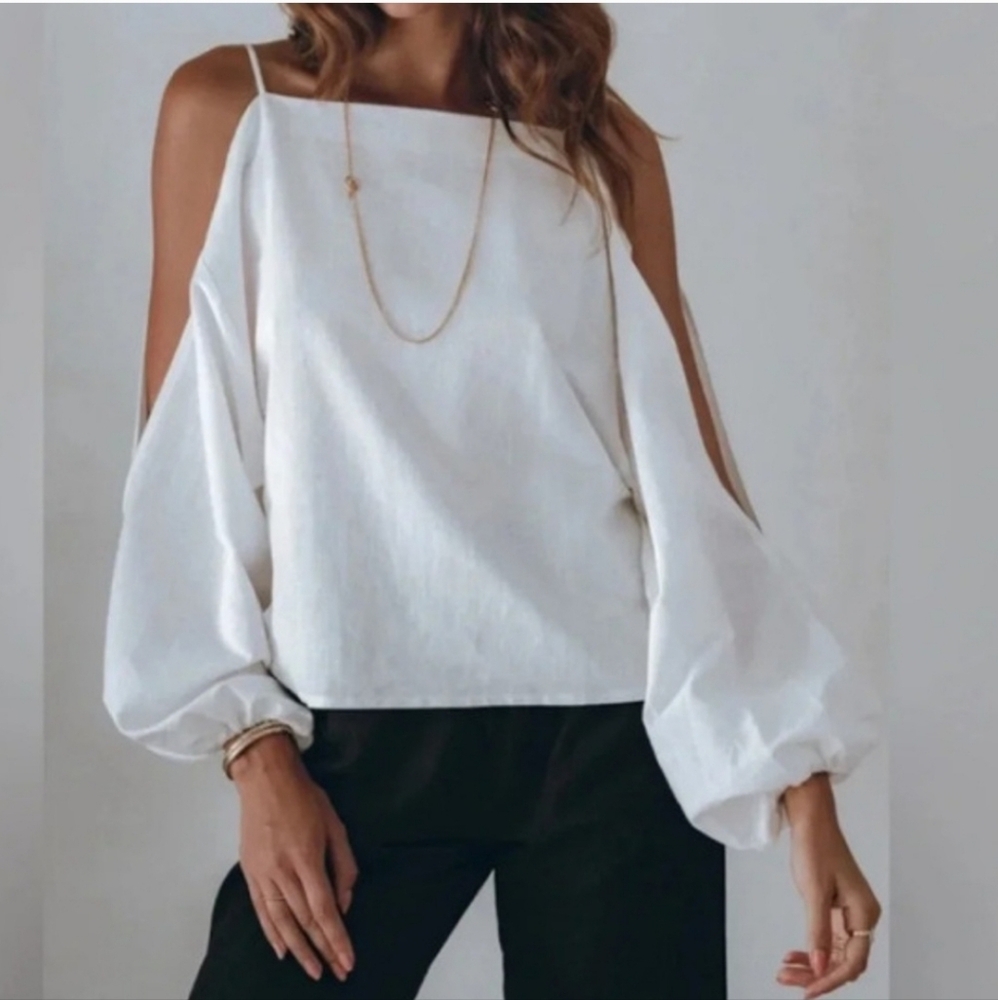Pampelone Resortwear Drop Shoulder Linen Top White Size Small
